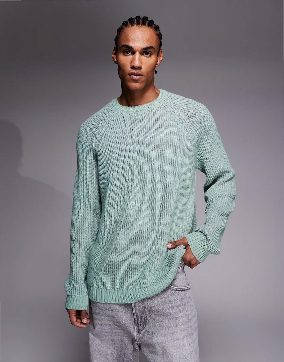 – Oversize-Strickpullover in Grün und Grau