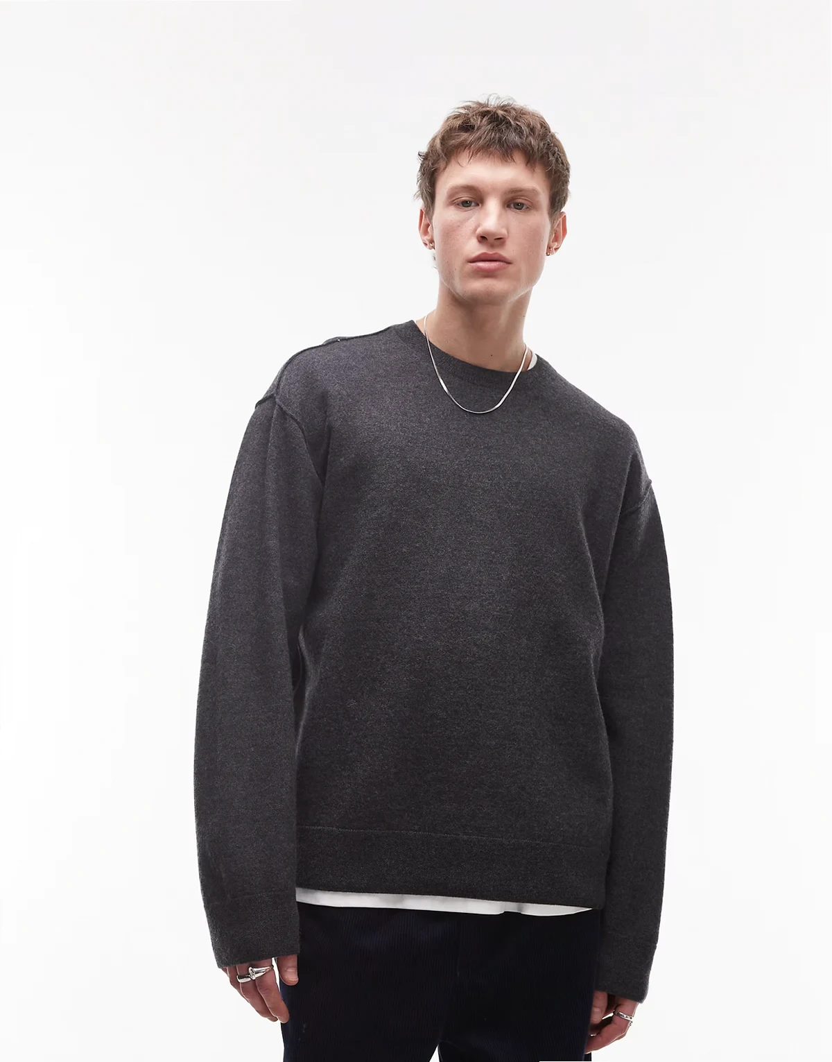 boiled wool rib knit sweater in off-black