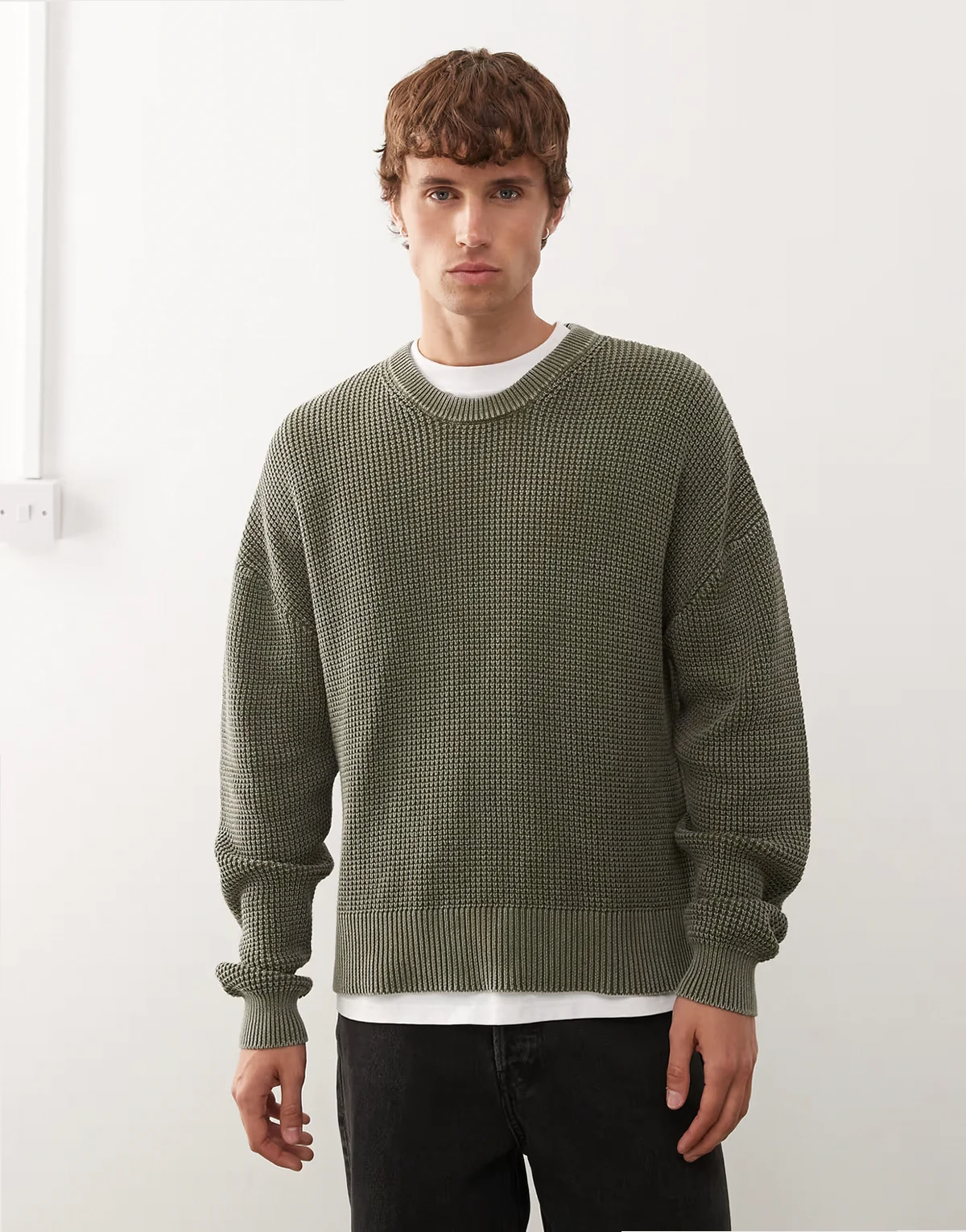– Kastiger Pullover in verwaschenem, dunklem Khaki