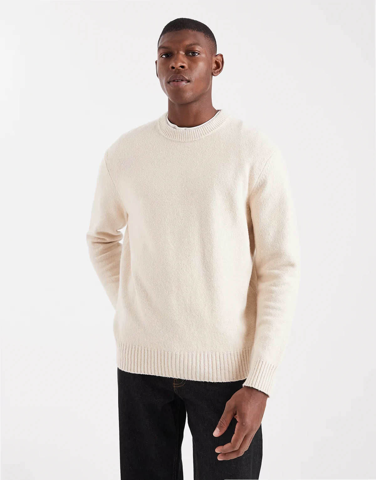 relaxed crew neck knit sweater in cream