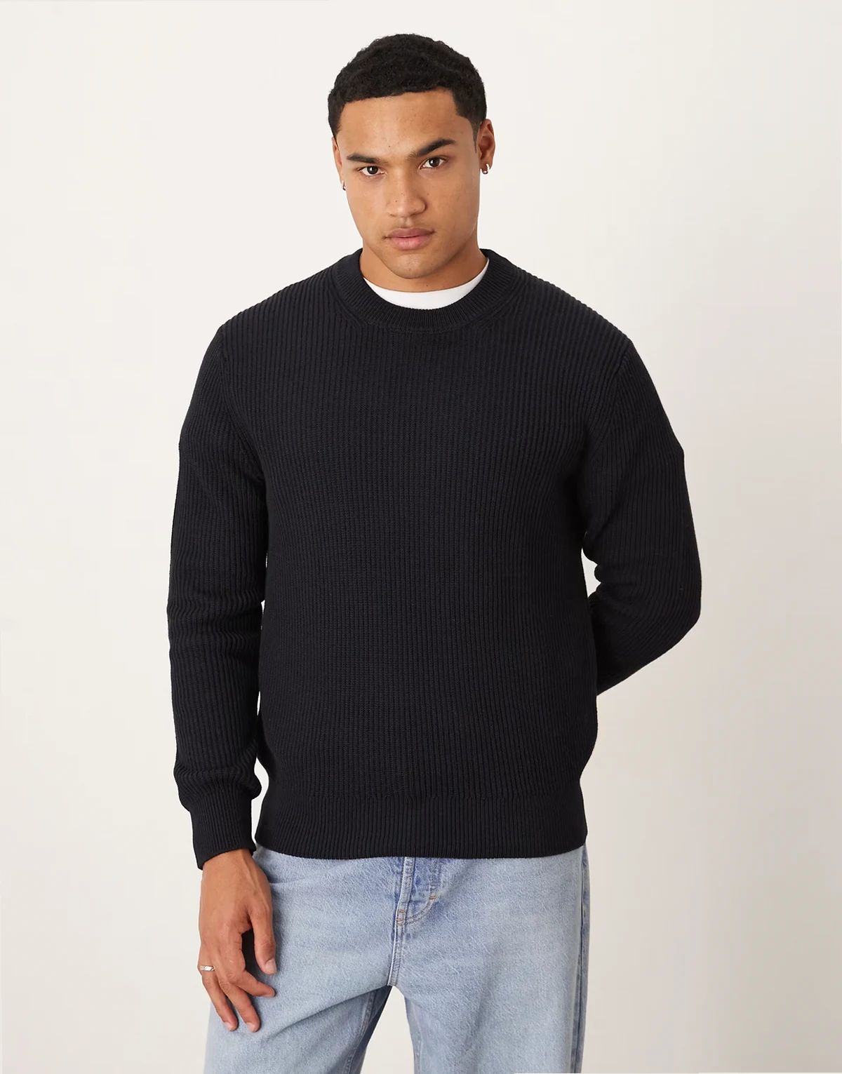 – Pullover aus Baumwolle in Marineblau mit Rundhalsausschnitt