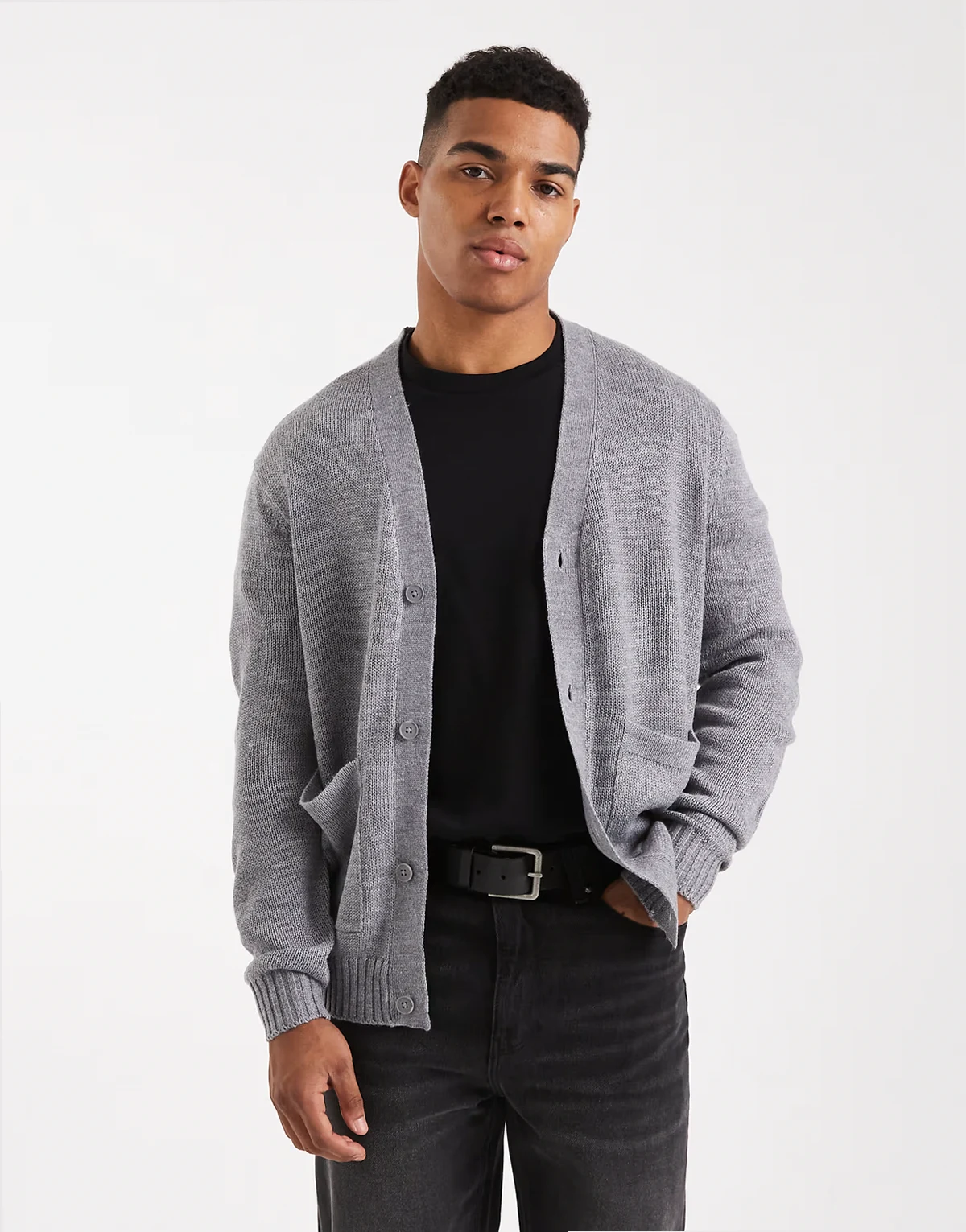 relaxed cardigan in medium gray