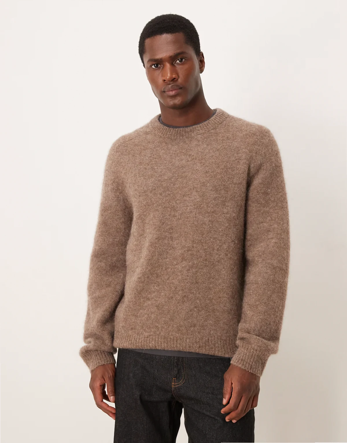 alpaca and wool blend sweater with crew neck in mole