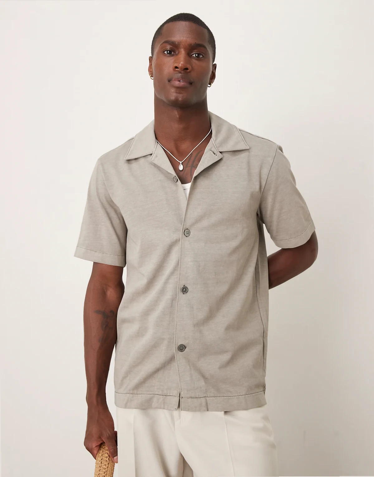 pure cotton heavyweight jersey short sleeve shirt in gray