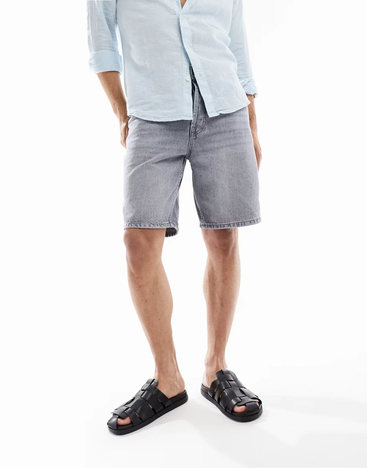 Edge straight fit denim shorts in washed gray