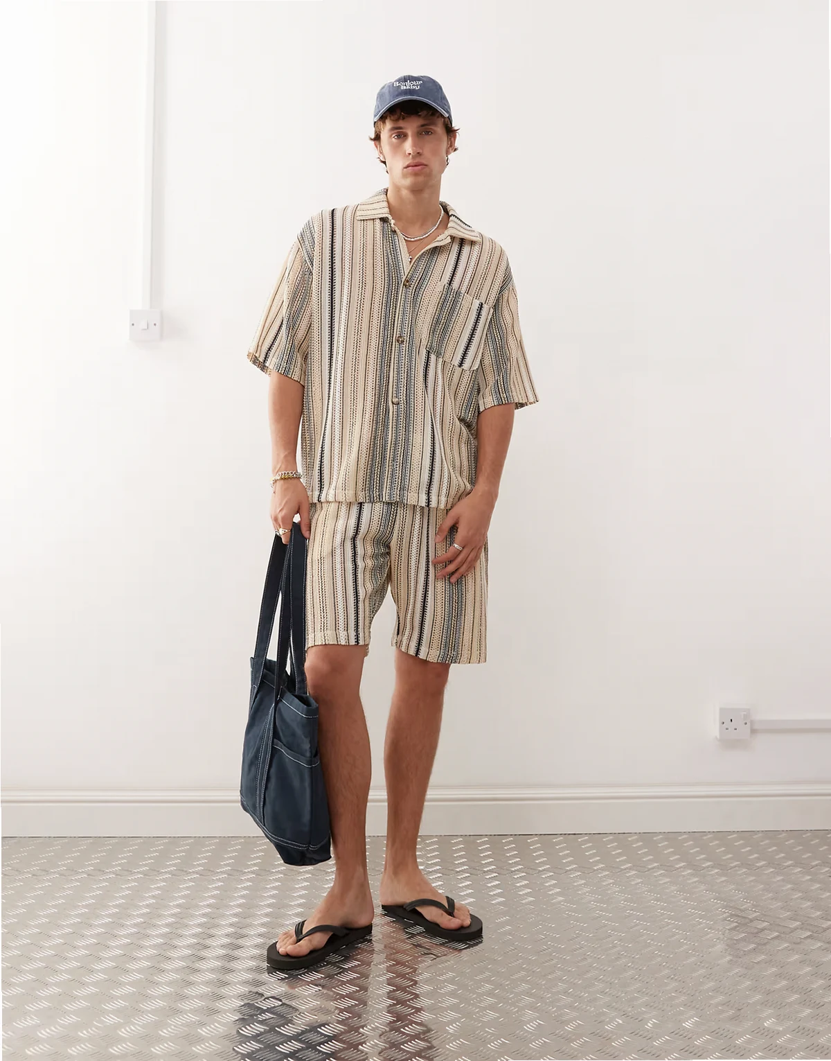 – Oxford-Shorts aus Strickstoff mit Streifen und Oversize-Passform, Kombiteil