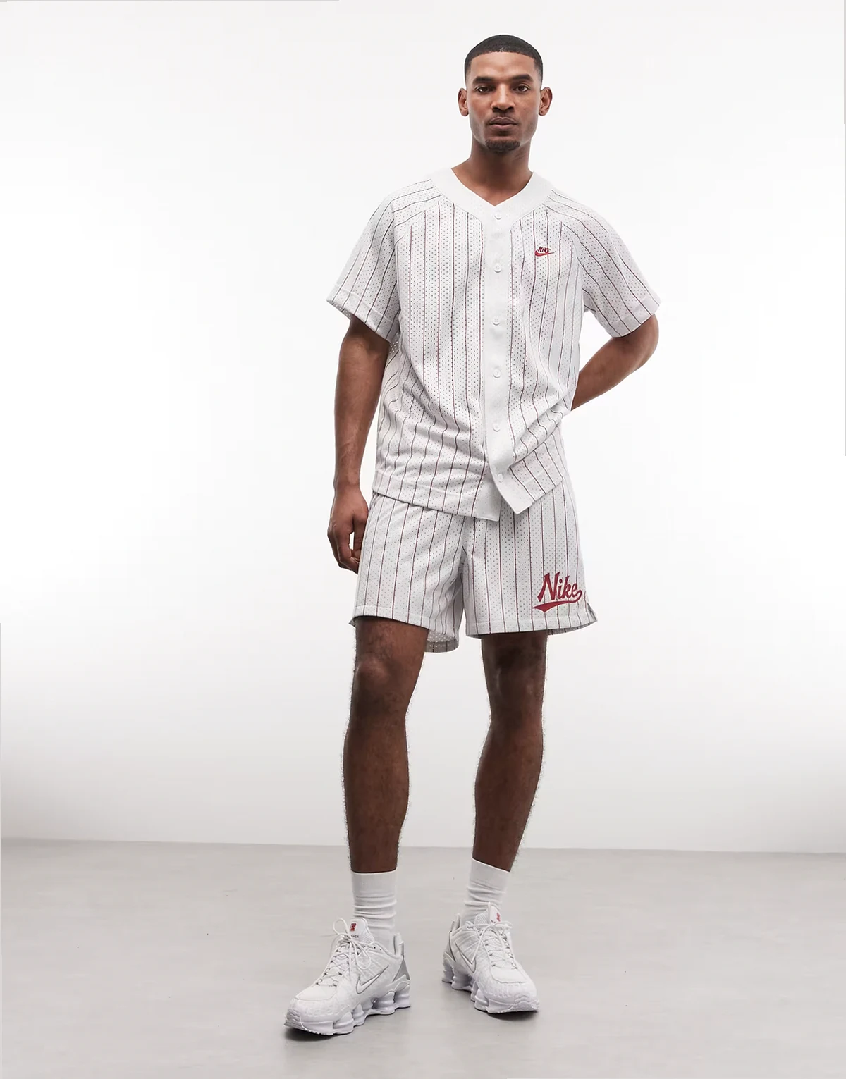 Club Baseball striped shorts in white