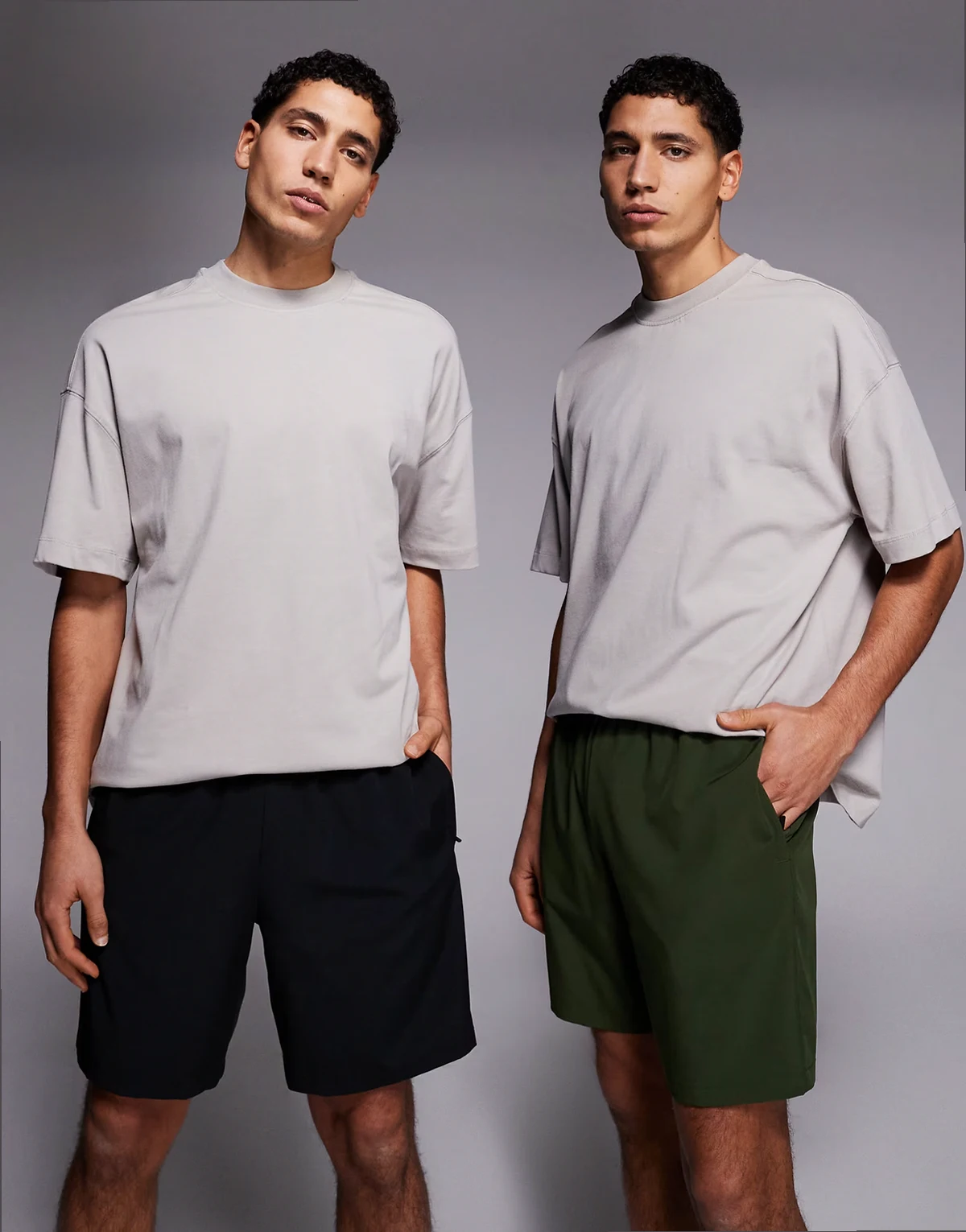 – Icon – 2er-Pack schnell trocknende Sport-Shorts in Schwarz und Khaki mit Reißverschlusstaschen, 13 cm Schrittlänge