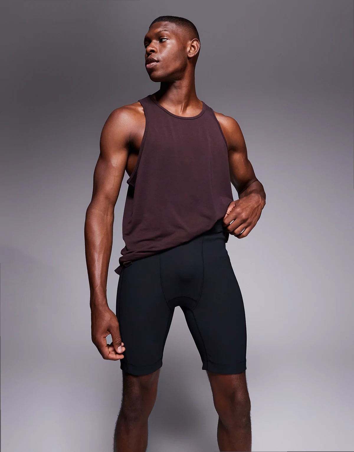 – Kurze gerippte Baselayer-Leggings in Schwarz mit Handytasche