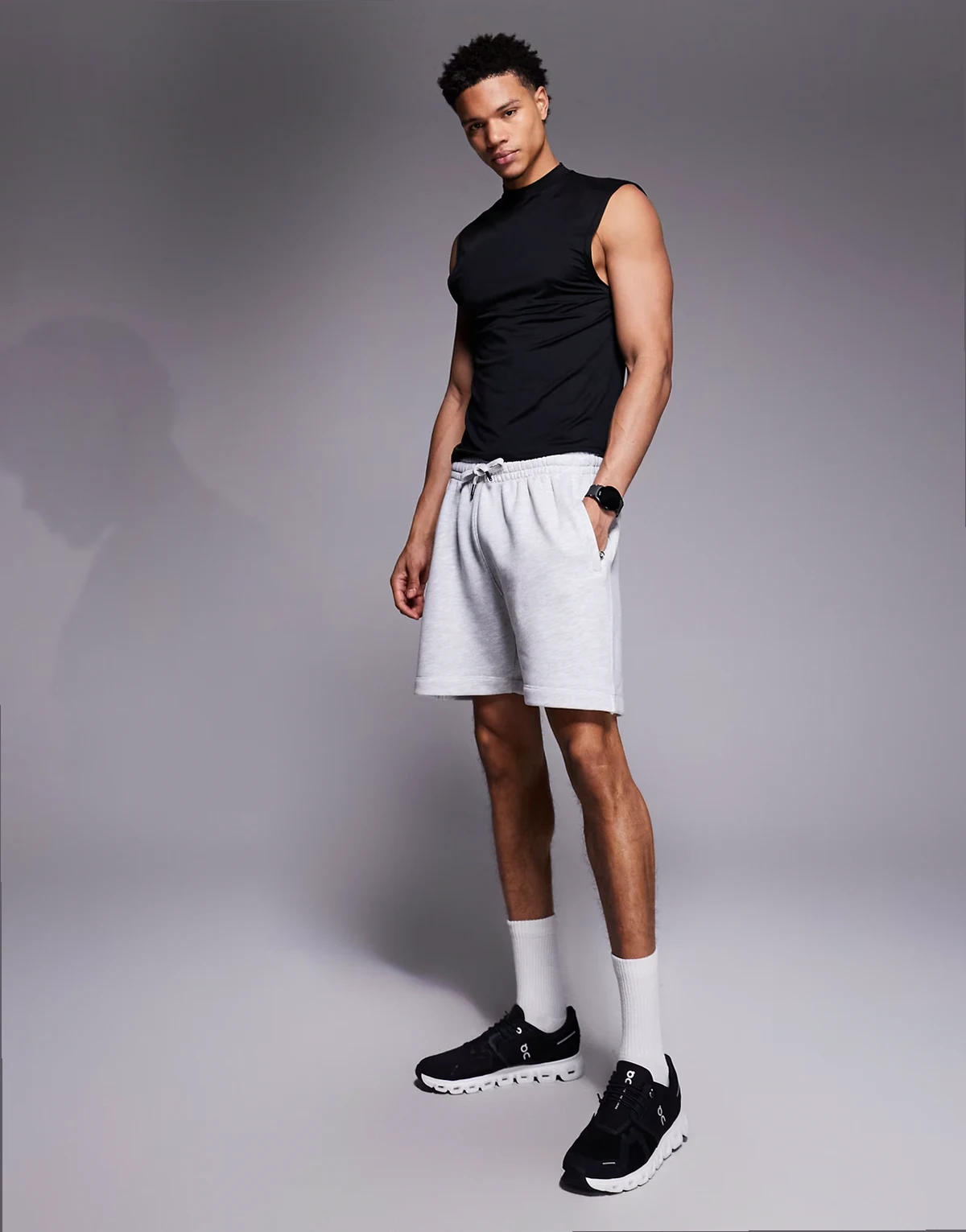 – Icon Rest Day – Schwere Baumwoll-Shorts in meliertem Grau, 420 g/m², 18 cm Schrittlänge