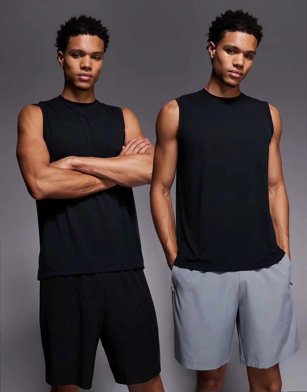 – Icon – 2er-Pack schnelltrocknende Sport-Shorts in Schwarz und kühlem Grau mit Reißverschlusstasche, 13 cm Schrittlänge