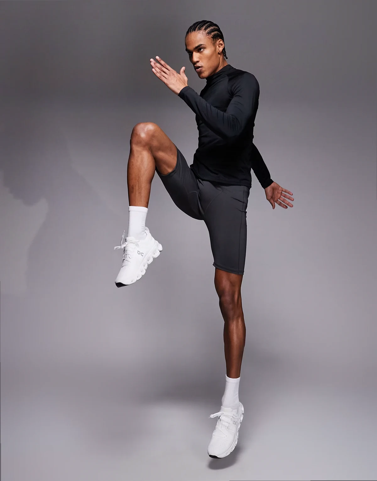 Icon active quick dry base layer training half tights with phone pocket in charcoal