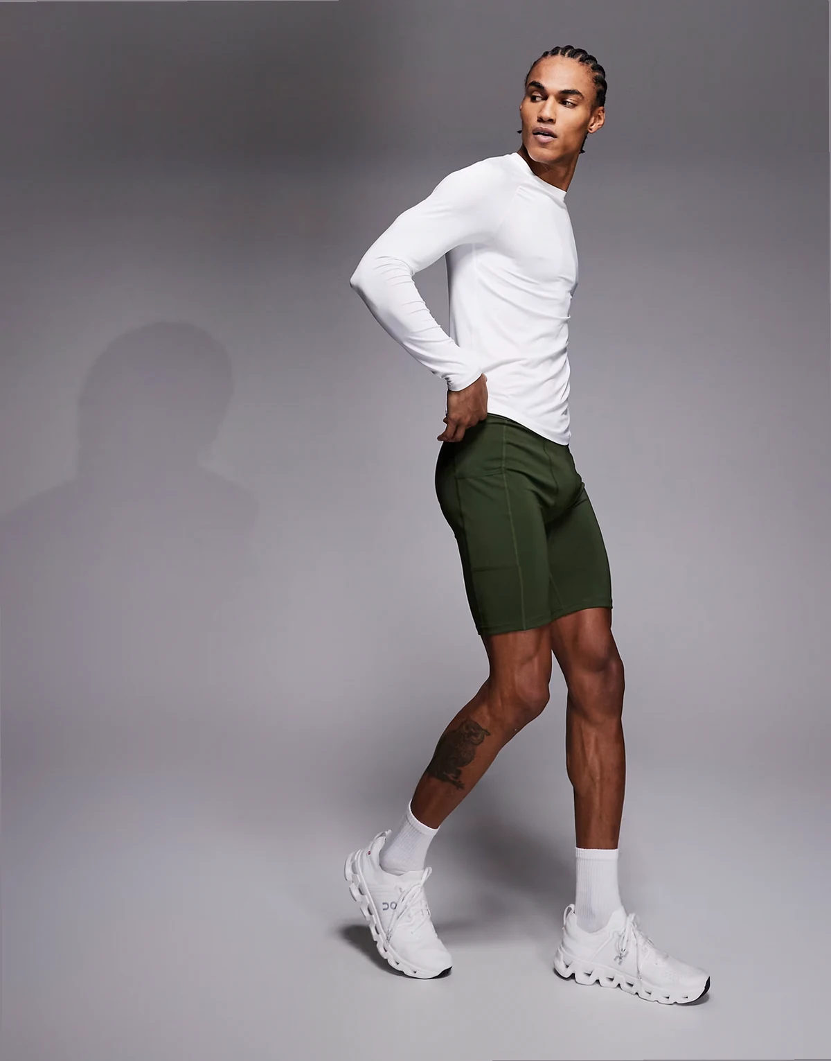 Icon active quick dry base layer training half tights with phone pocket in khaki