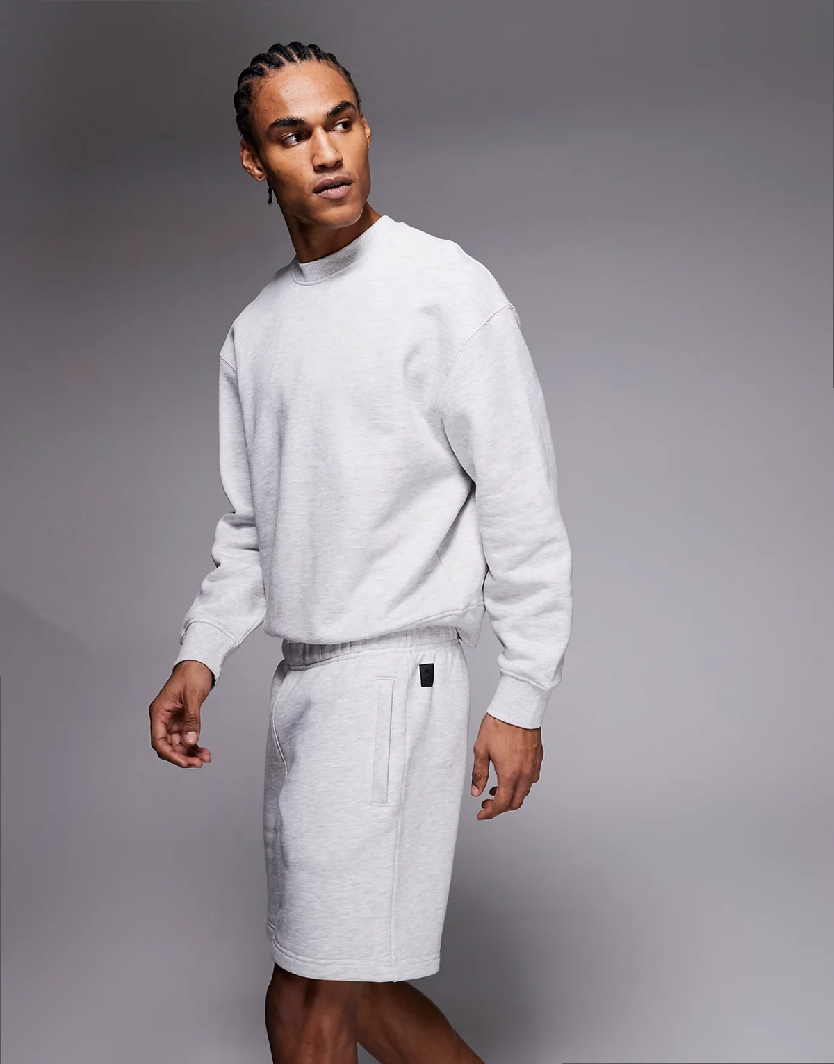 – Icon Rest Day – Jasnoszare melanżowe szorty dresowe o długości 18 cm z grubej bawełny o gramaturze 440 g/m²