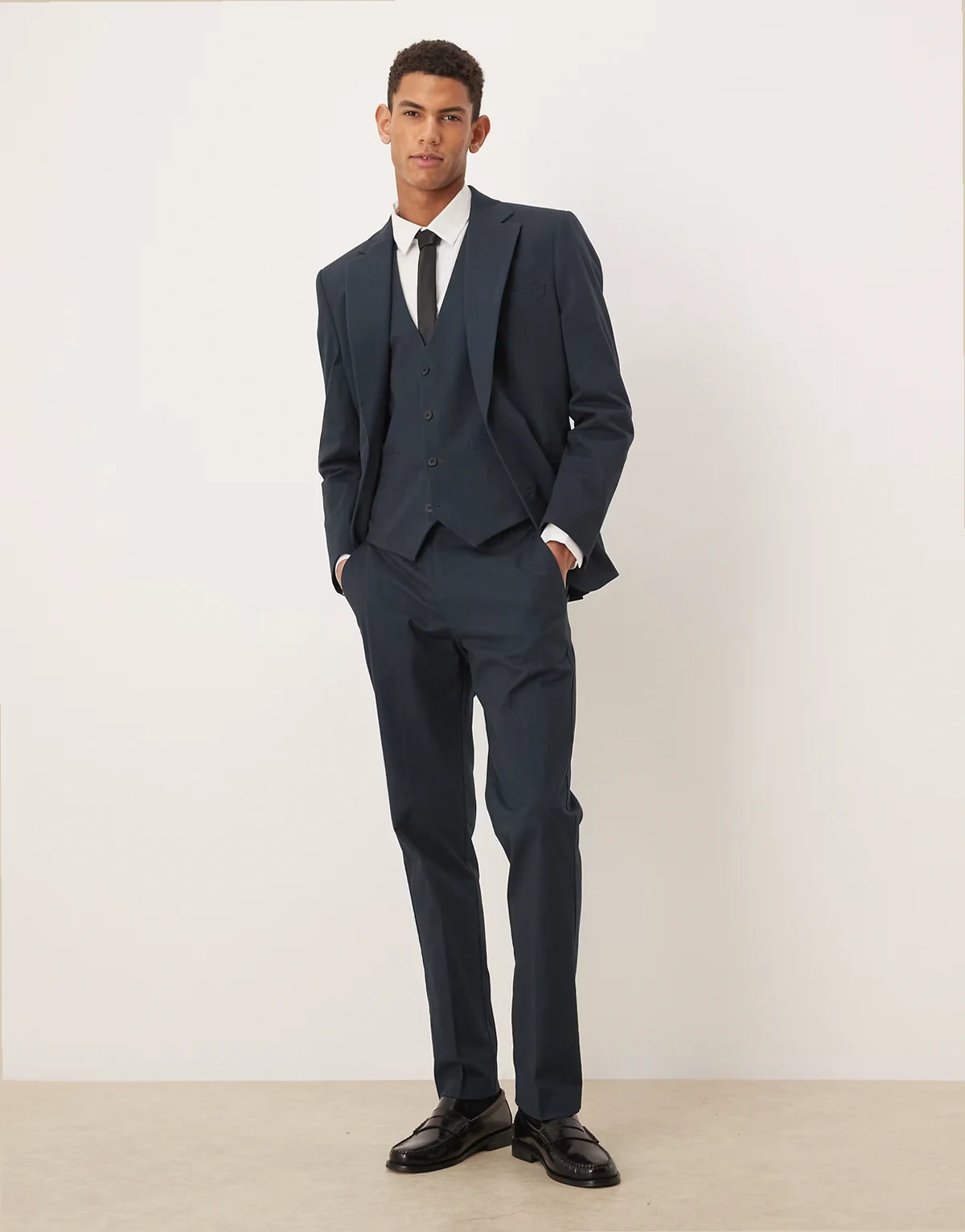 slim suit pants in navy herringbone