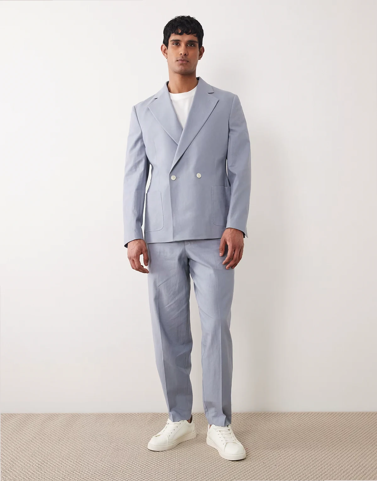 – Elegante, schmal zulaufende Oversized-Hose in Blau mit Leinen