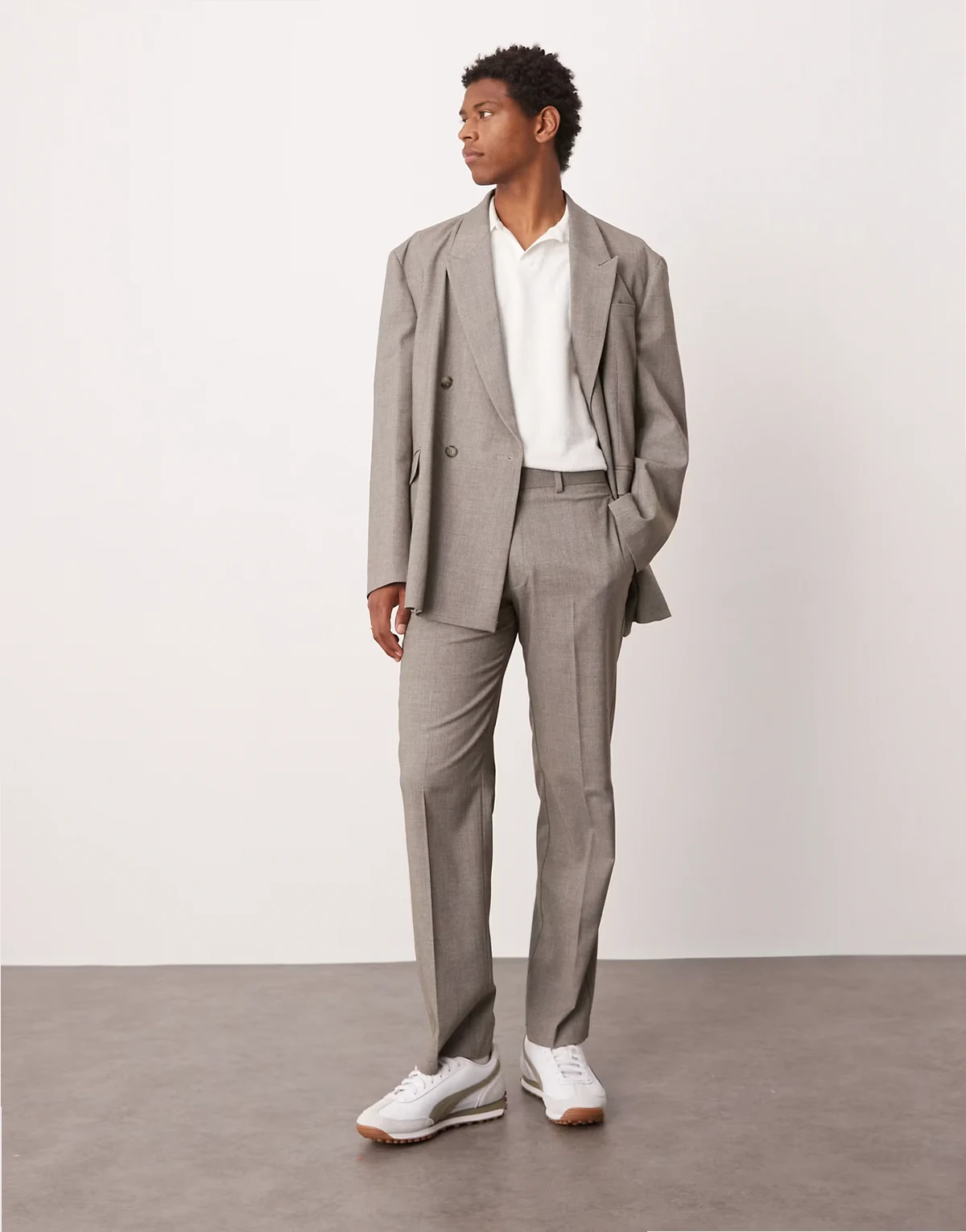 straight leg suit pants in heather gray texture