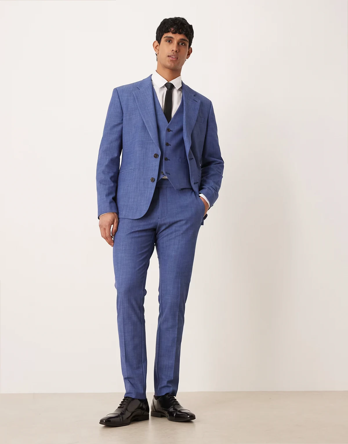 skinny suit pants in slubby blue