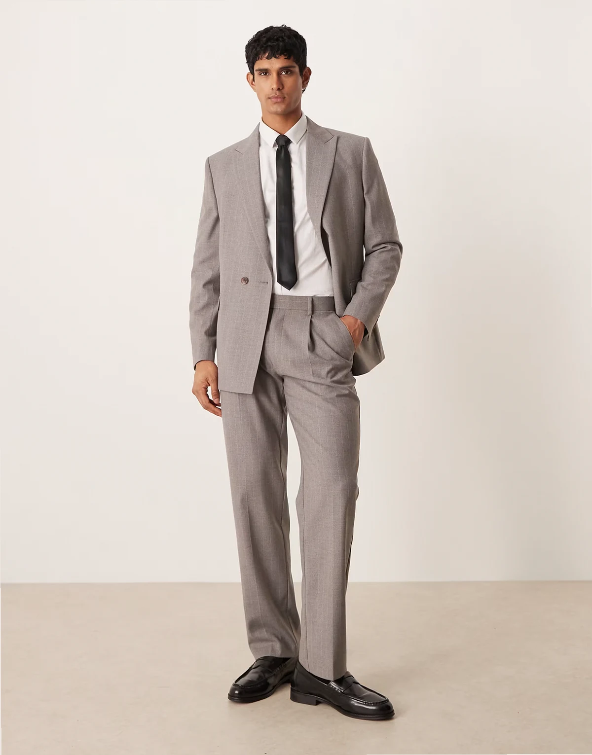 straight leg suit pants in light gray pinstripes