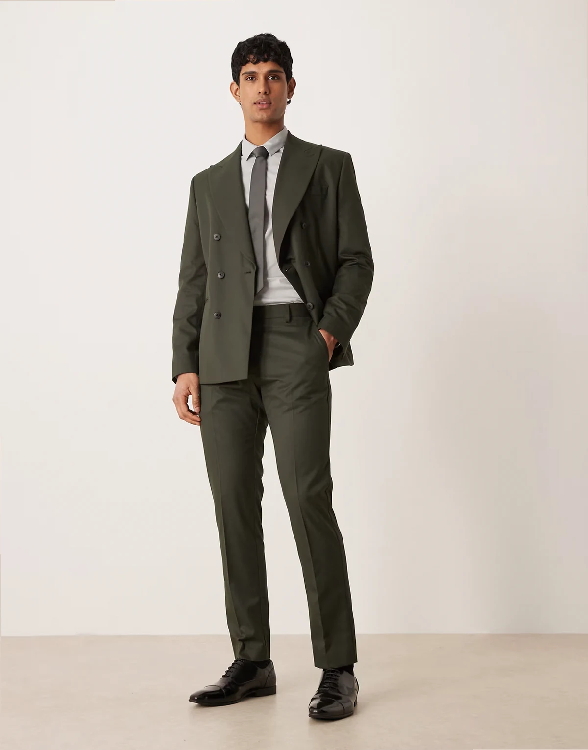 slim suit pants in dark green twill