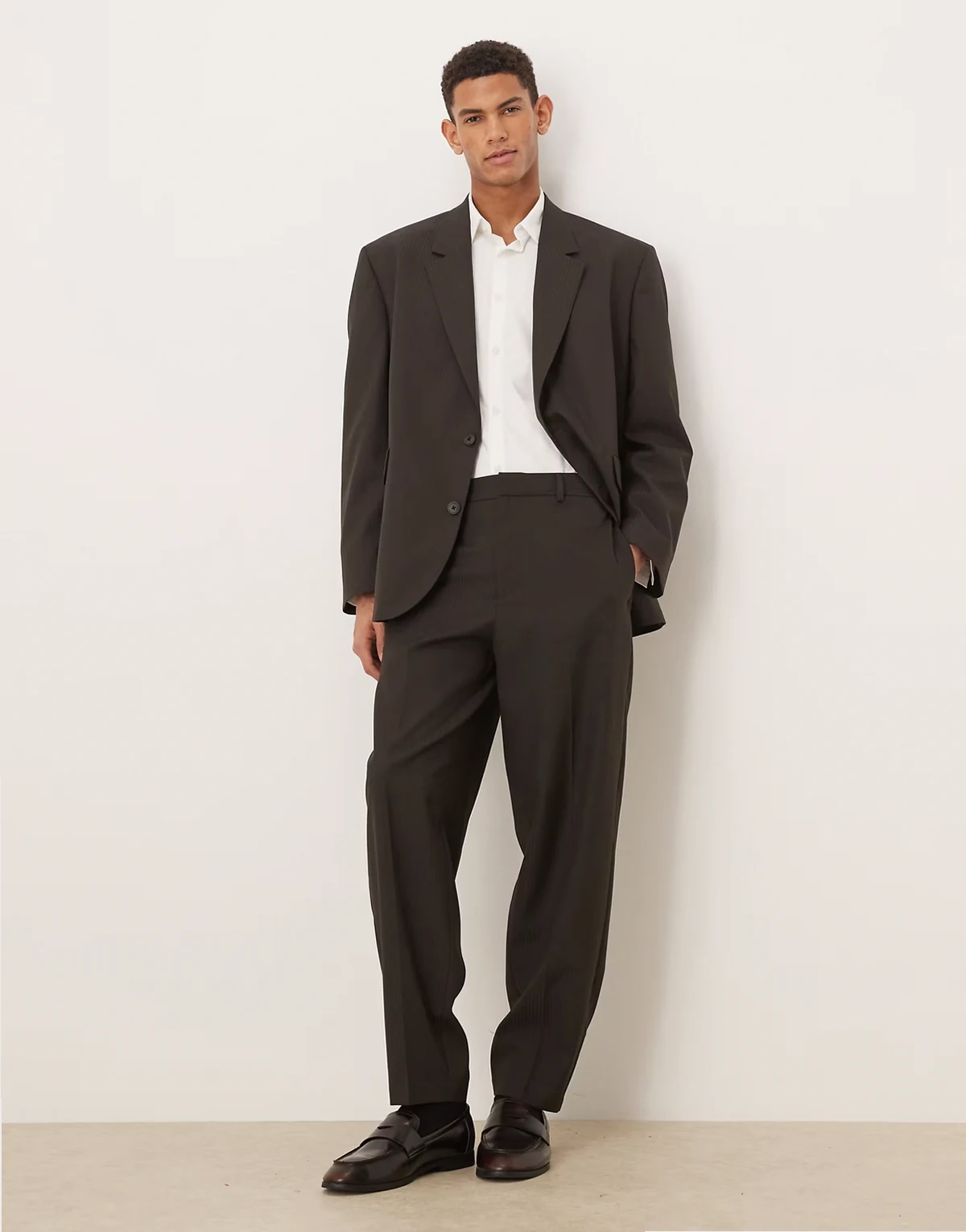 barrel suit pants in tonal brown pinstripe