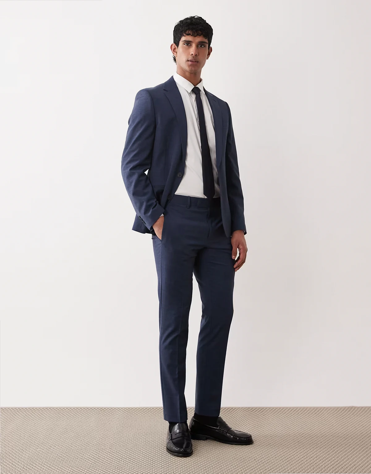 skinny suit pants with washable wool in navy