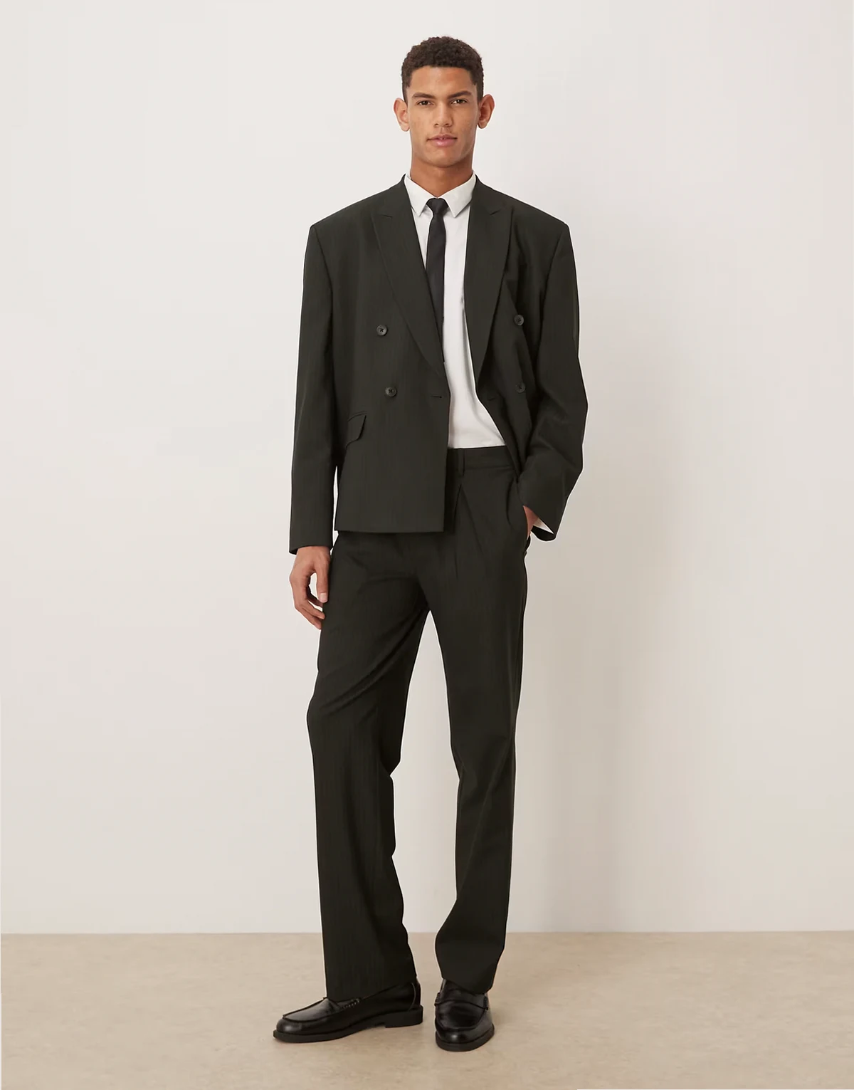 straight suit pants in dark green pinstripe