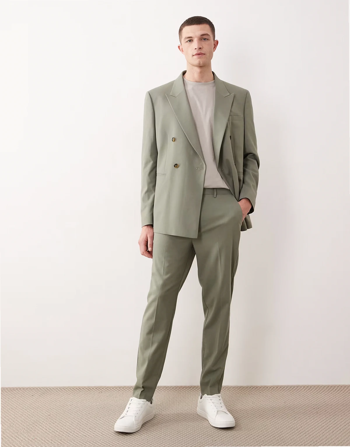 tapered suit pants in sage green