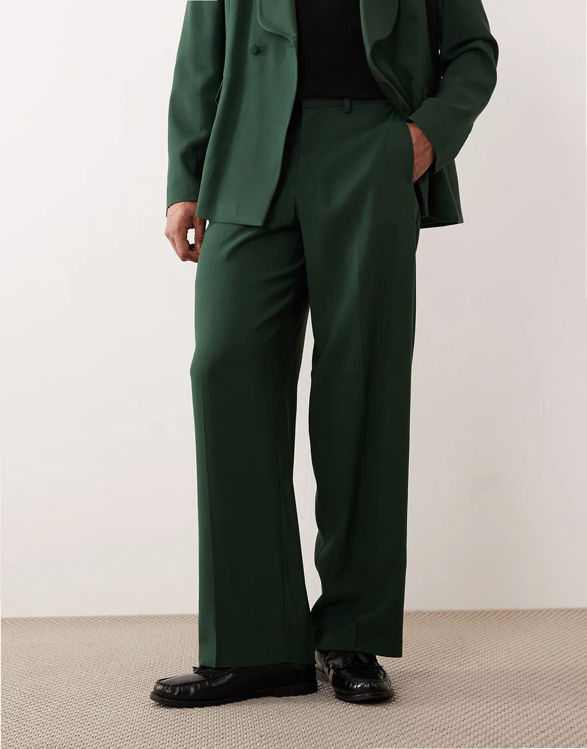 wide leg tuxedo suit pants in dark green