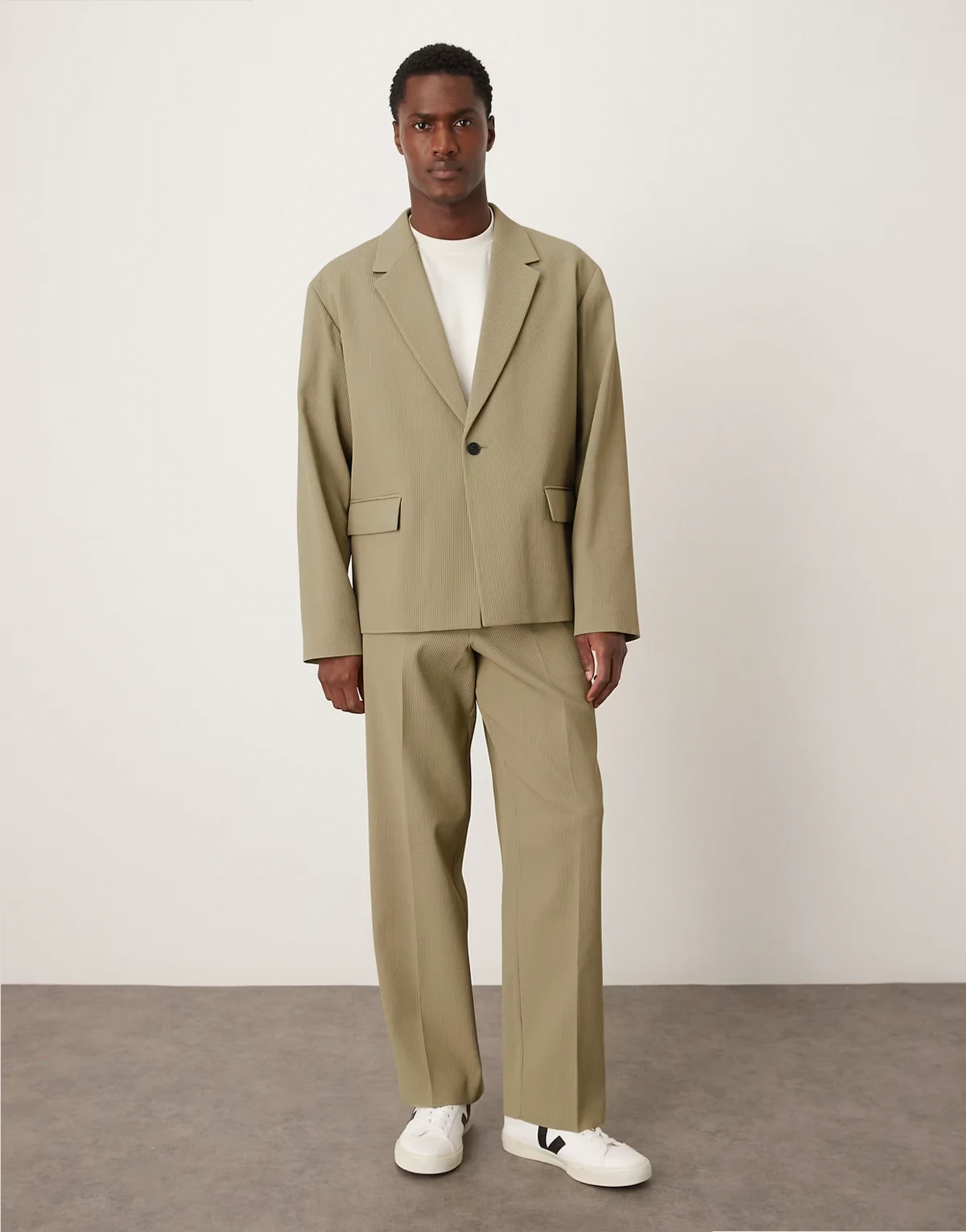ribbed fabric wide suit pants in khaki