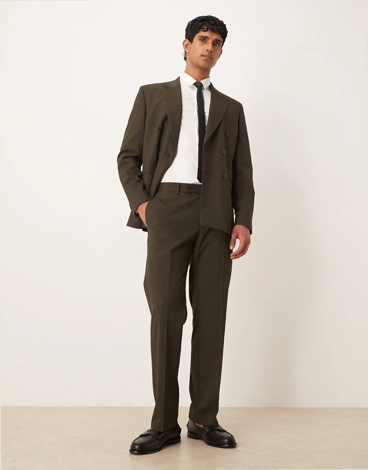 straight leg suit pants in brown micro texture