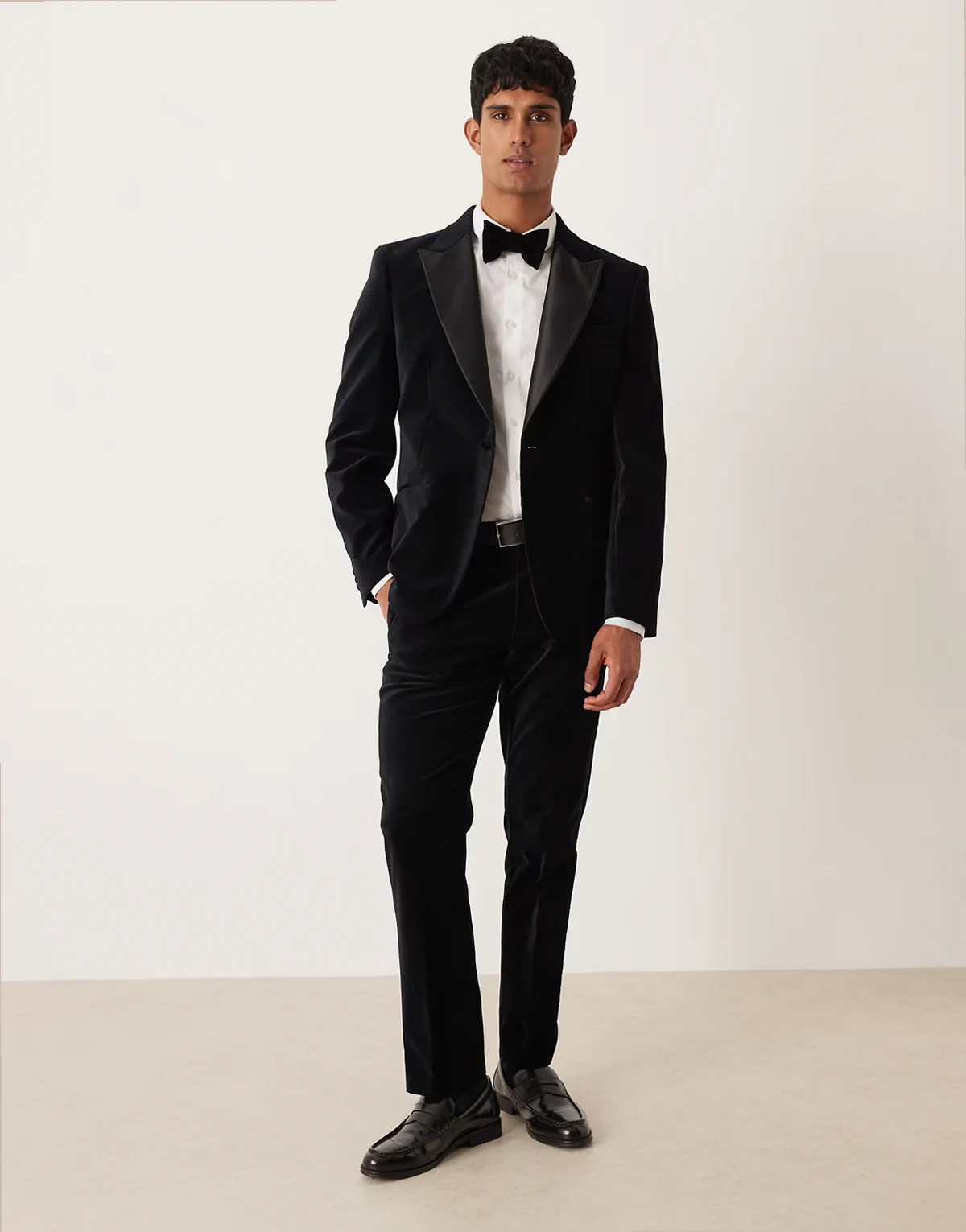 slim suit tuxedo pants in black cotton velvet