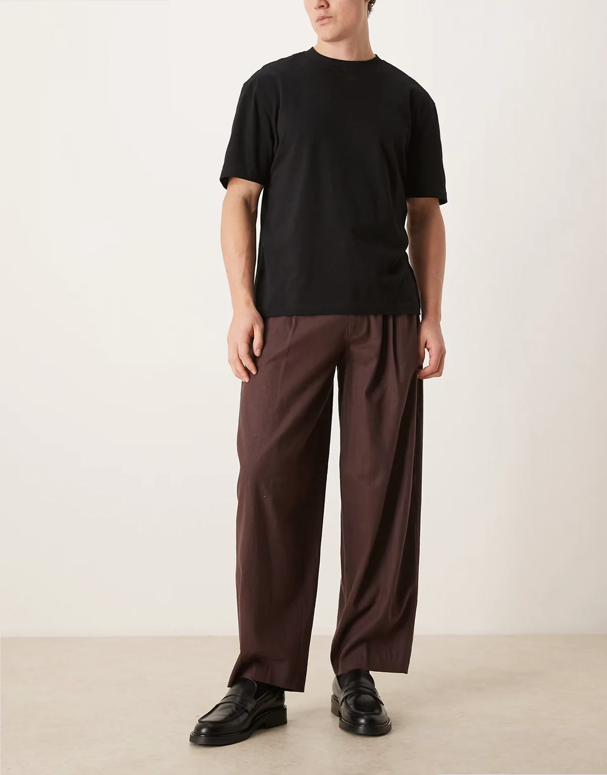 – Elegante Barrel-Hose in Braun mit Leinenanteil
