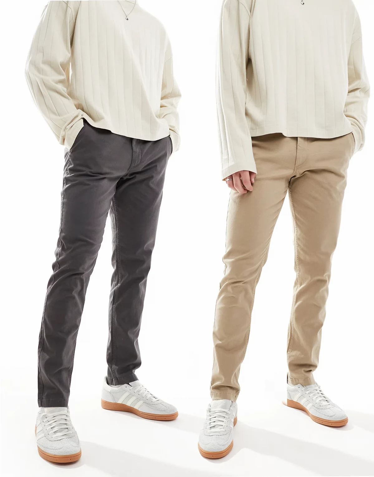 – 2er-Pack Chinohosen in Beige und Dunkelgrau