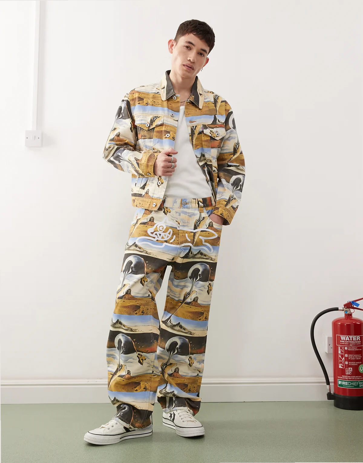 dreamscape all over printed straight leg denim jeans in multi - part of a set