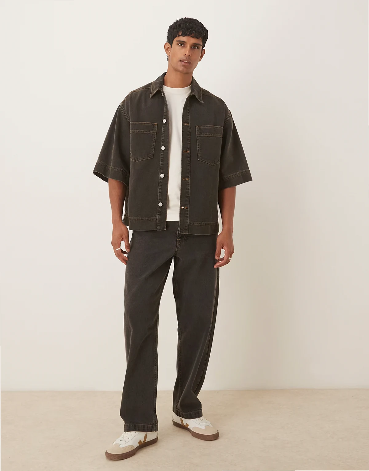 loose straight jeans in brown wash - part of a set