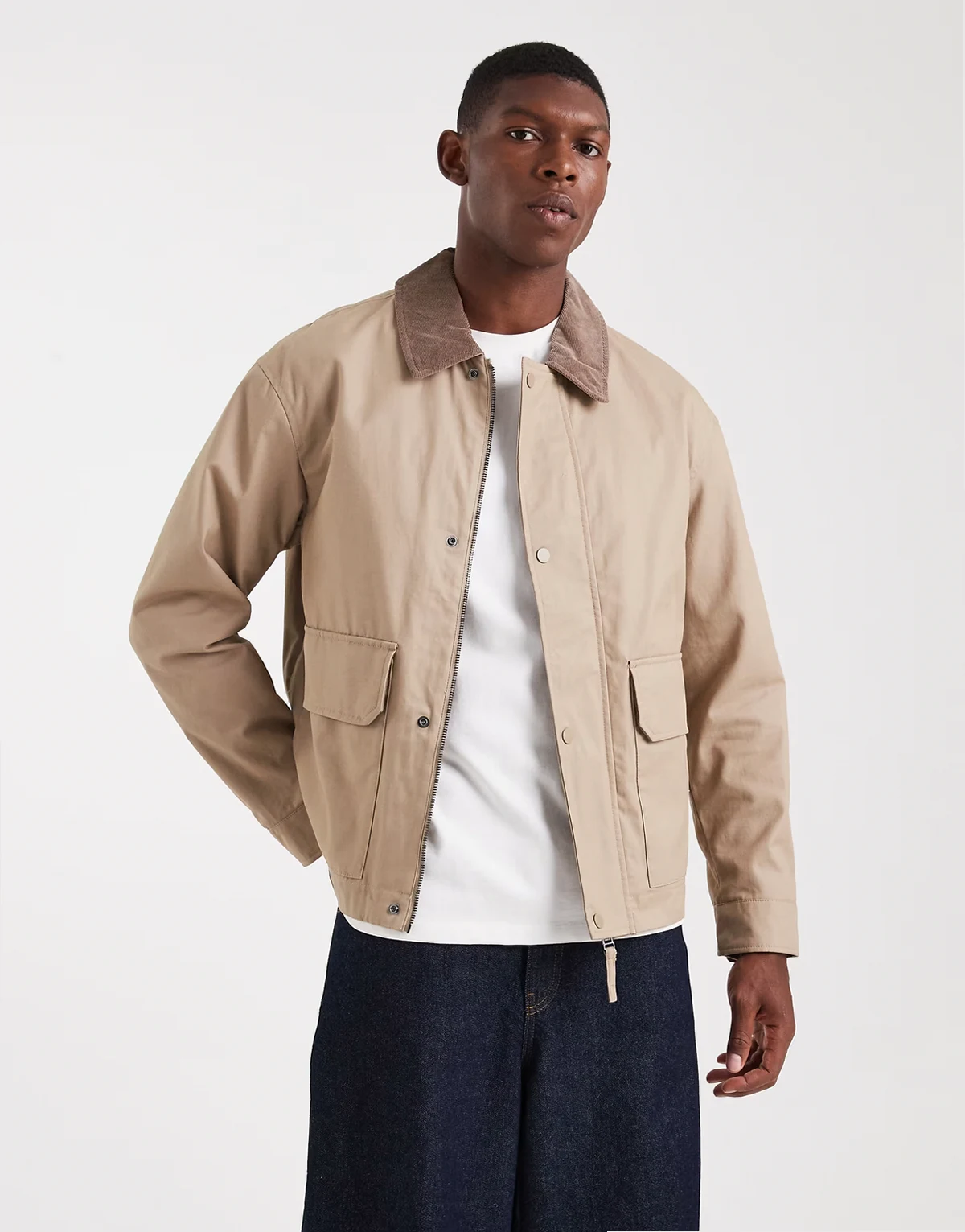 worker jacket with corduroy collar in beige