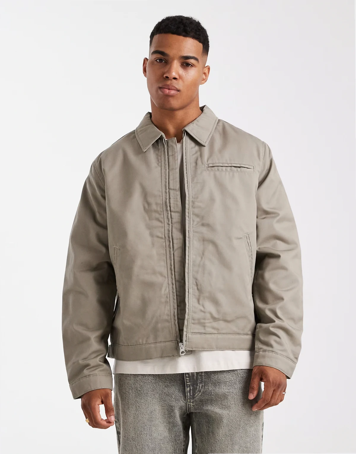 harrington jacket with double zip in beige