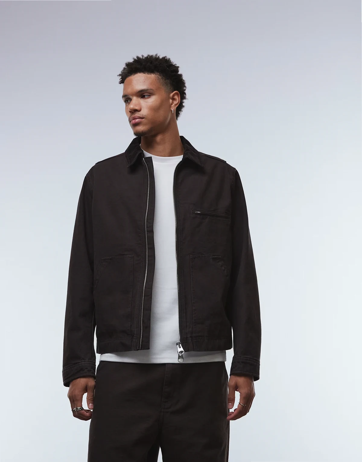 canvas zip front workwear jacket in brown