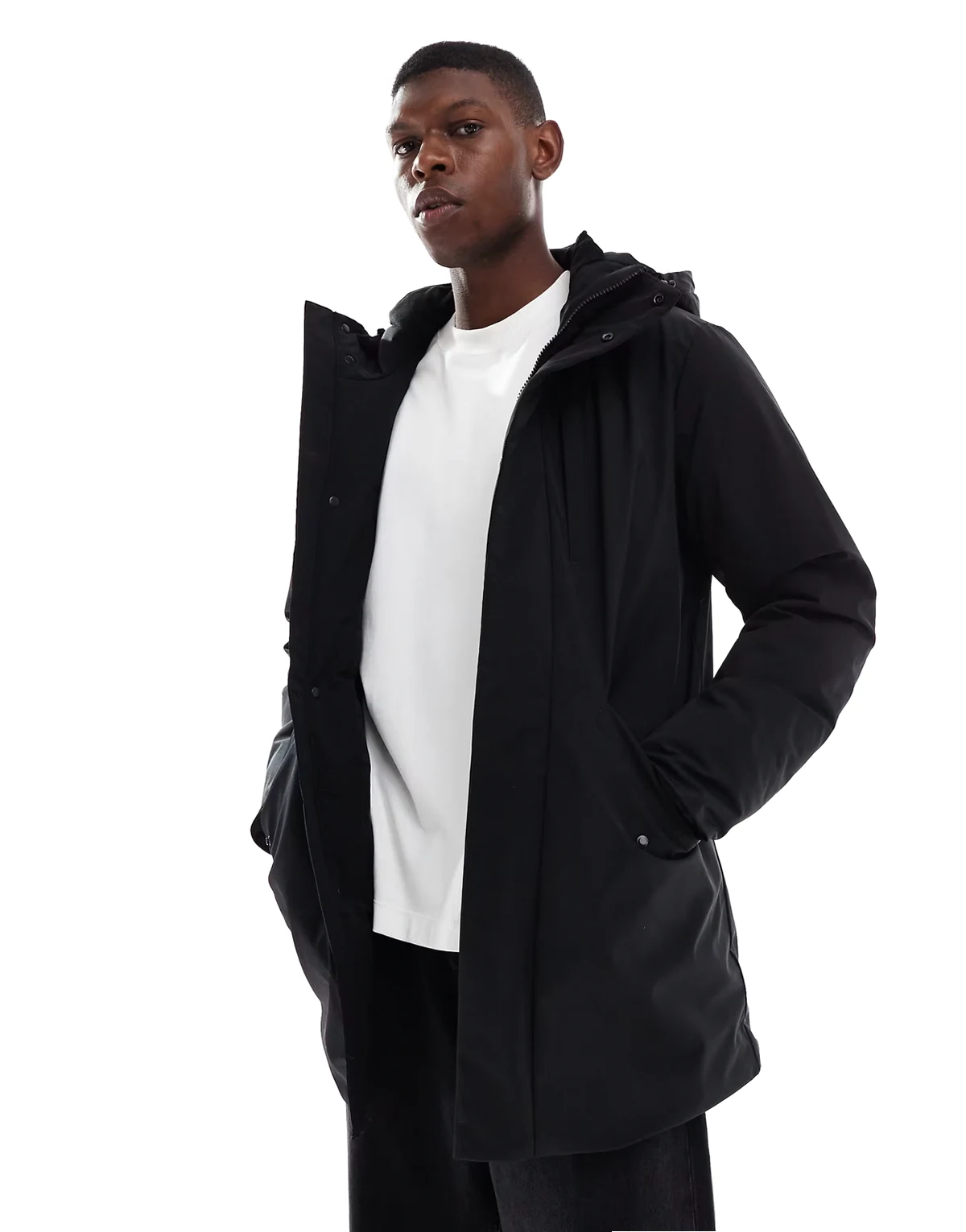 hooded waterproof parka in black