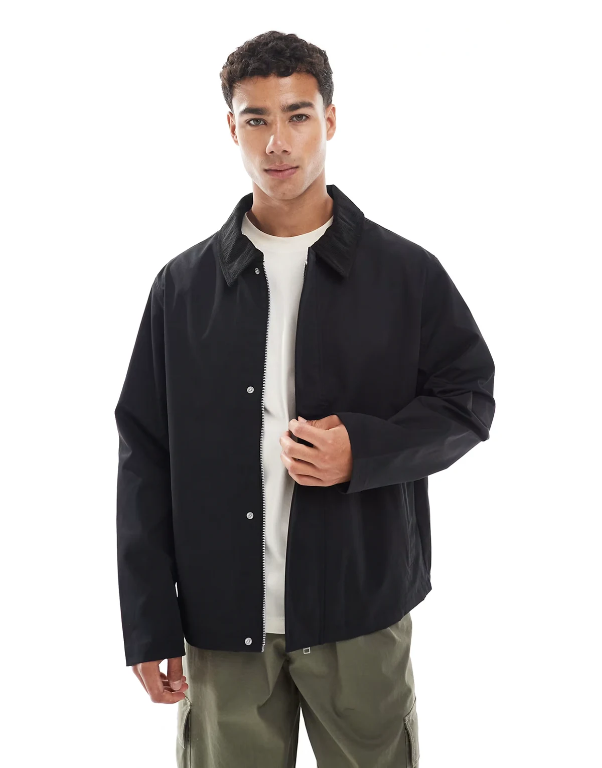 harrington jacket with corduroy collar in black