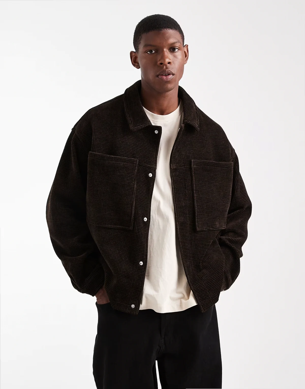 – Harrington-Jacke aus Cord in Braun mit Waffelstruktur
