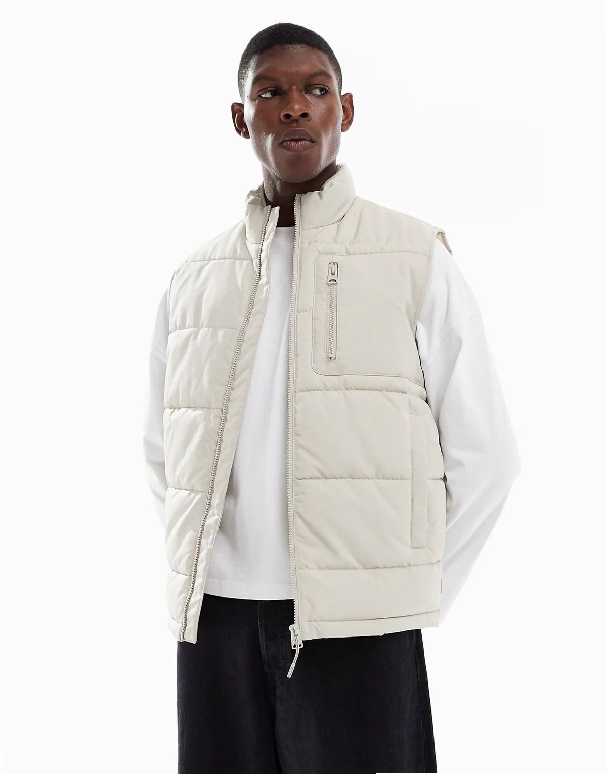 padded technical vest in beige