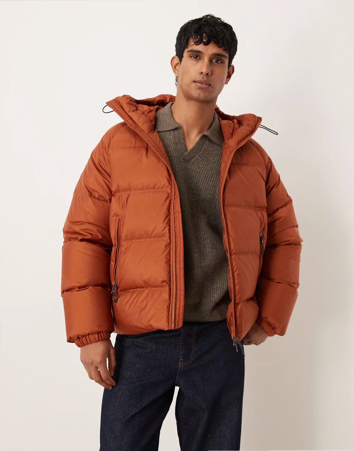 sporty down jacket with hood in orange