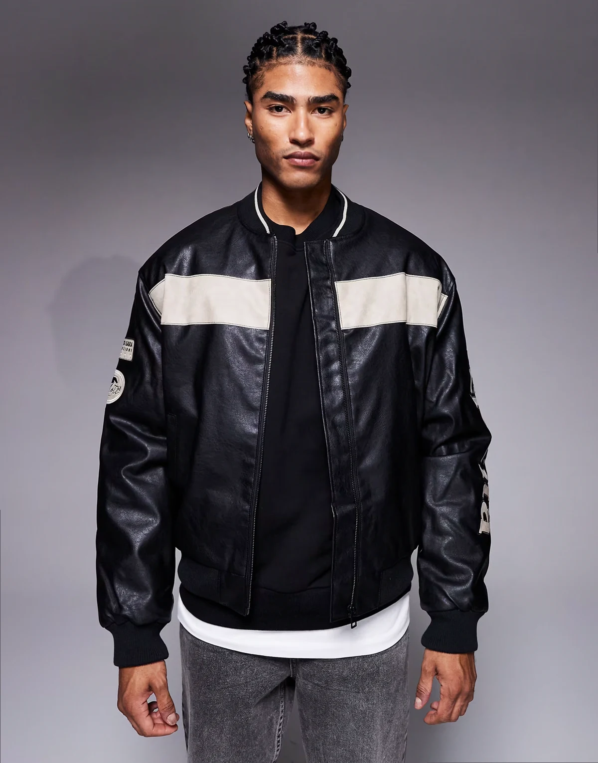 sport-style varsity bomber jacket in black