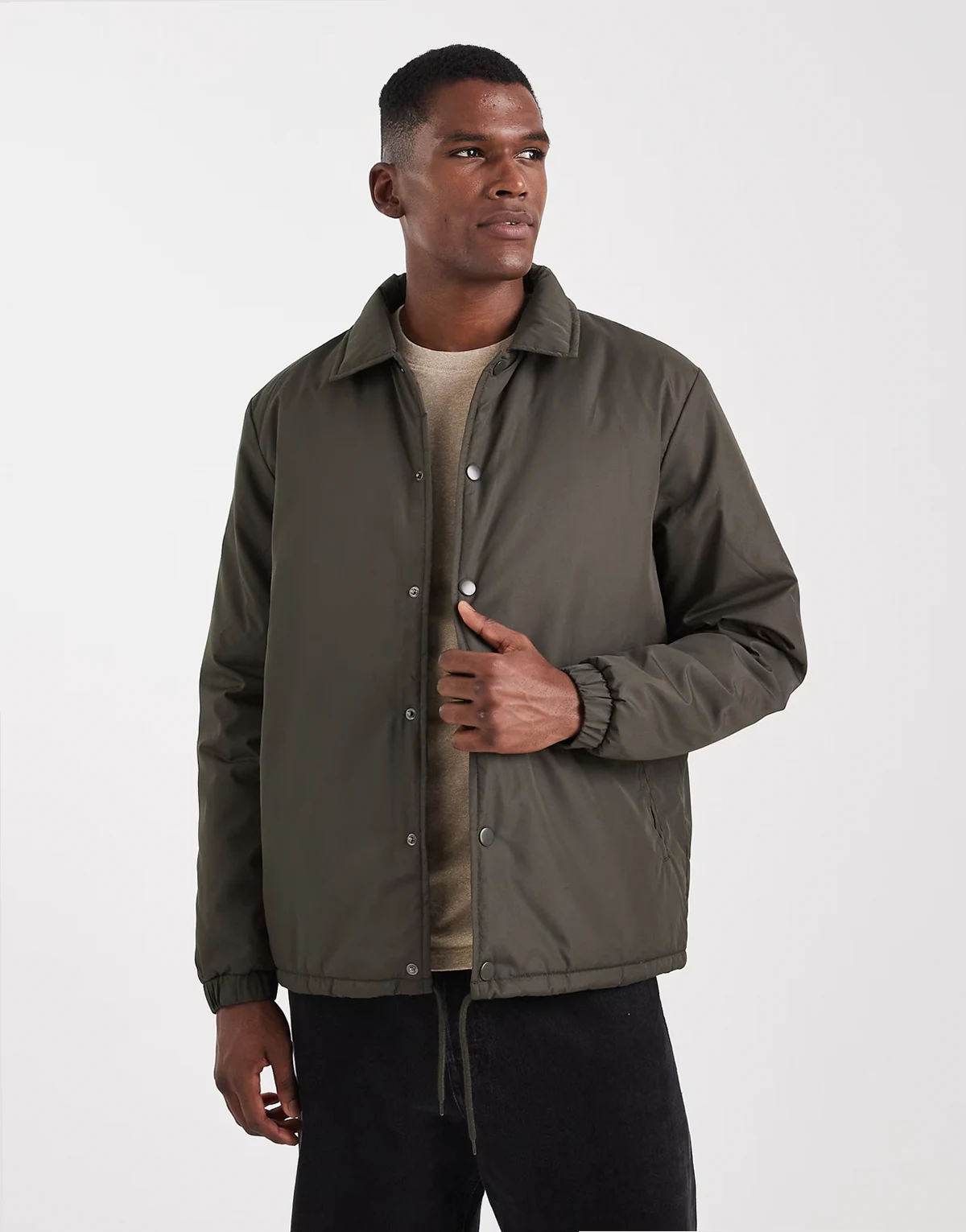 padded jacket with collar in khaki