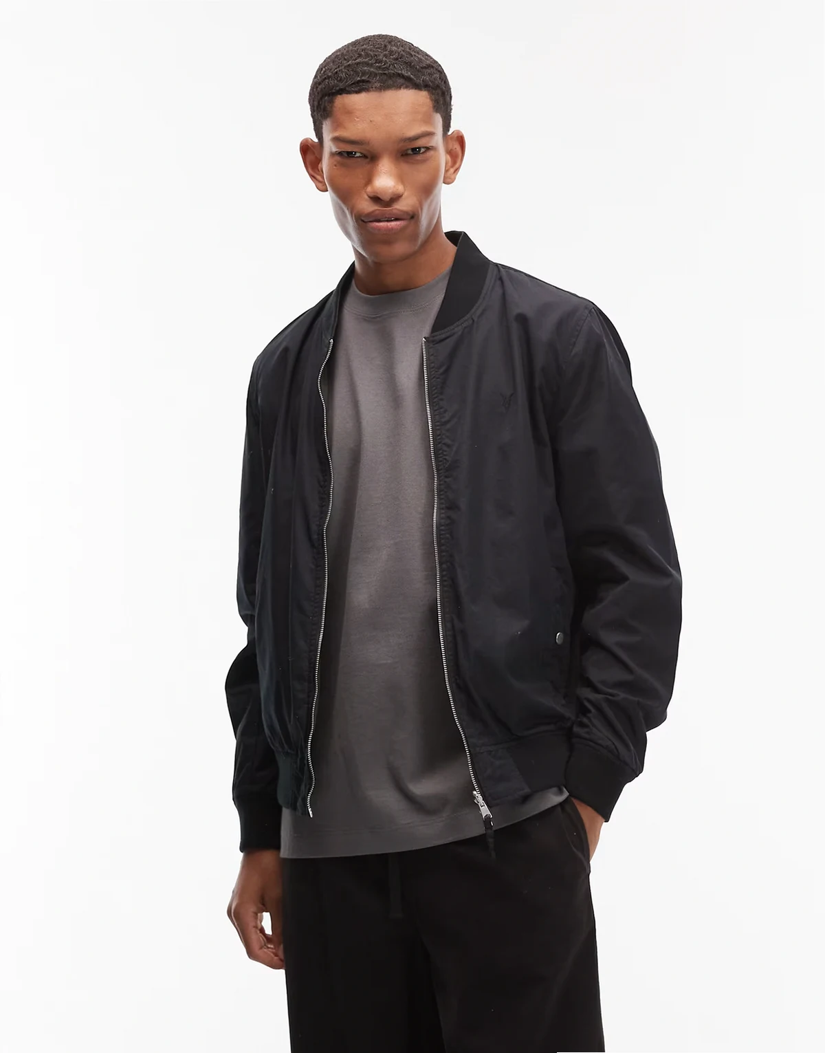 Bassett reversible logo bomber jacket in black/green