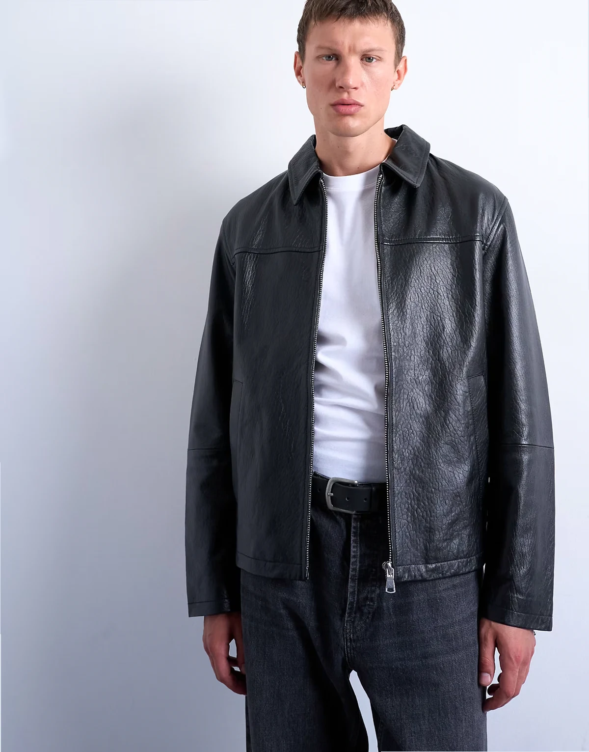 – Harrington-Jacke aus Echtleder in Schwarz