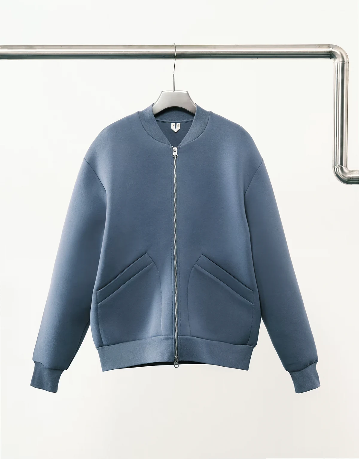 – Bomberjacke aus reiner Baumwolle in Mittelblau mit Reißverschluss