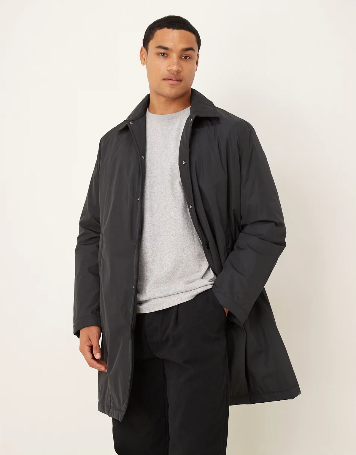 tech padded overcoat in black